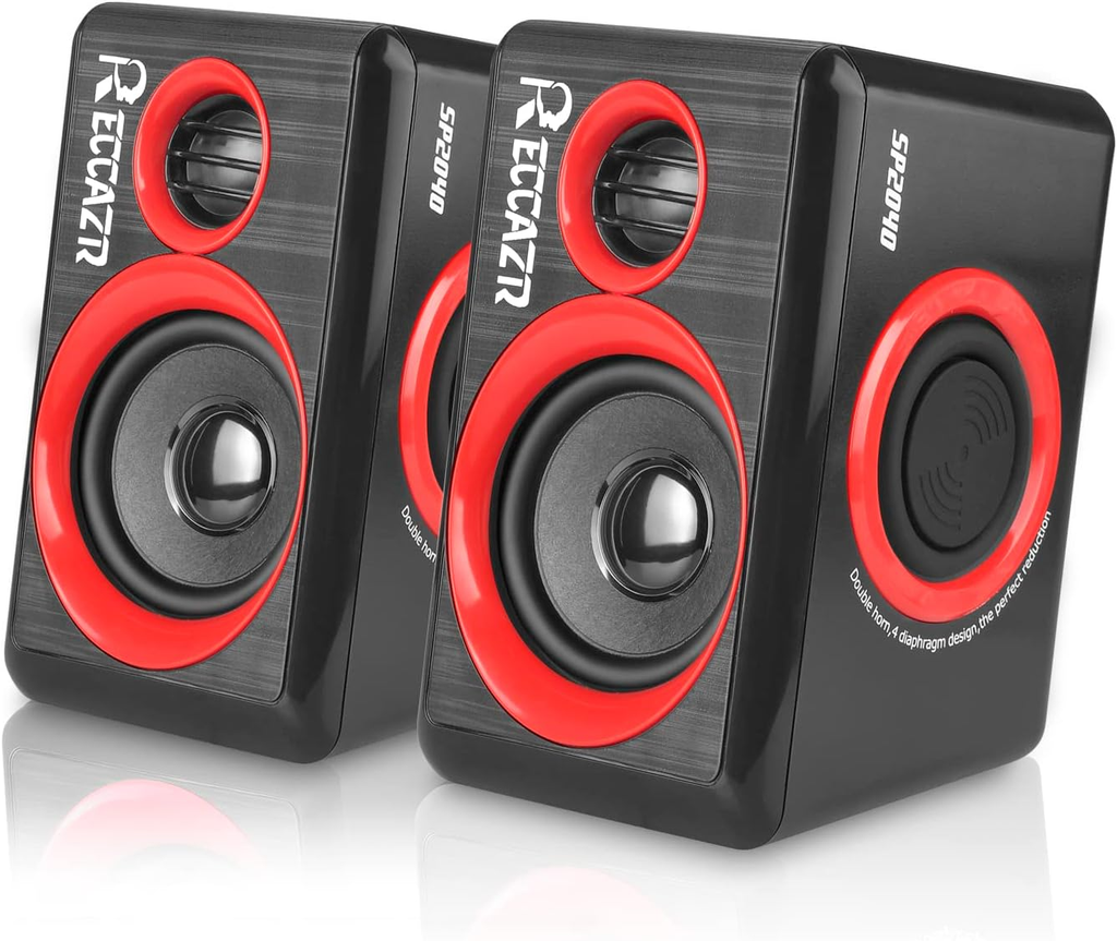 Computer Speakers, 2.0 CH PC Speakers with Surround Sound, USB Wired Laptop Speakers with Deep Bass for Desktop Computer/Pc/Laptops/Smart Phone Build-In 4 Loudspeaker Diaphragm  SP2040|RED