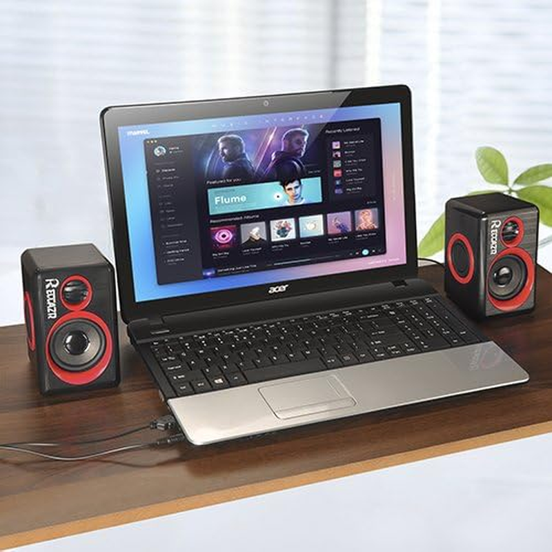 Computer Speakers, 2.0 CH PC Speakers with Surround Sound, USB Wired Laptop Speakers with Deep Bass for Desktop Computer/Pc/Laptops/Smart Phone Build-In 4 Loudspeaker Diaphragm  SP2040|RED