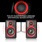 Computer Speakers, 2.0 CH PC Speakers with Surround Sound, USB Wired Laptop Speakers with Deep Bass for Desktop Computer/Pc/Laptops/Smart Phone Build-In 4 Loudspeaker Diaphragm  SP2040|RED