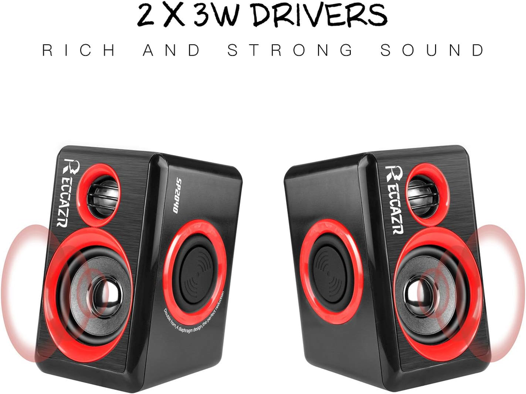 Computer Speakers, 2.0 CH PC Speakers with Surround Sound, USB Wired Laptop Speakers with Deep Bass for Desktop Computer/Pc/Laptops/Smart Phone Build-In 4 Loudspeaker Diaphragm  SP2040|RED