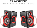 Computer Speakers, 2.0 CH PC Speakers with Surround Sound, USB Wired Laptop Speakers with Deep Bass for Desktop Computer/Pc/Laptops/Smart Phone Build-In 4 Loudspeaker Diaphragm  SP2040|RED