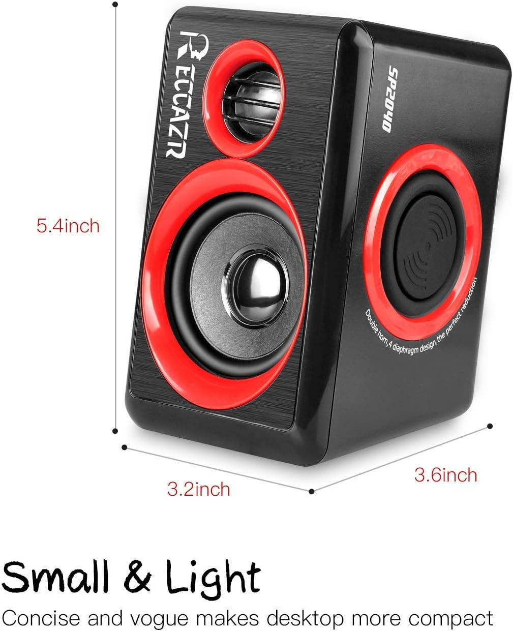 Computer Speakers, 2.0 CH PC Speakers with Surround Sound, USB Wired Laptop Speakers with Deep Bass for Desktop Computer/Pc/Laptops/Smart Phone Build-In 4 Loudspeaker Diaphragm  SP2040|RED