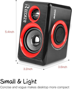 Computer Speakers, 2.0 CH PC Speakers with Surround Sound, USB Wired Laptop Speakers with Deep Bass for Desktop Computer/Pc/Laptops/Smart Phone Build-In 4 Loudspeaker Diaphragm  SP2040|RED