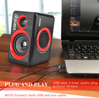 Computer Speakers, 2.0 CH PC Speakers with Surround Sound, USB Wired Laptop Speakers with Deep Bass for Desktop Computer/Pc/Laptops/Smart Phone Build-In 4 Loudspeaker Diaphragm  SP2040|RED