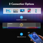 Computer Speakers, Bluetooth Computer Soundbar, Dynamic RGB PC Speakers with 10W Stereo Sound, 3.5Mm Aux-In Connection, USB Powered Computer Speakers for PC, Desktop Monitor, Laptop, Tablets
