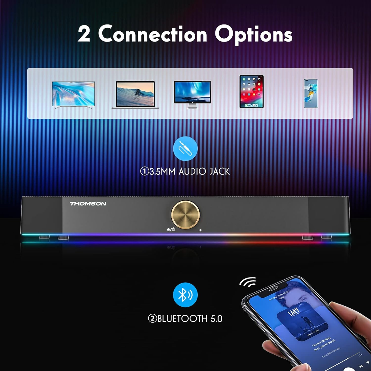 Computer Speakers, Bluetooth Computer Soundbar, Dynamic RGB PC Speakers with 10W Stereo Sound, 3.5Mm Aux-In Connection, USB Powered Computer Speakers for PC, Desktop Monitor, Laptop, Tablets