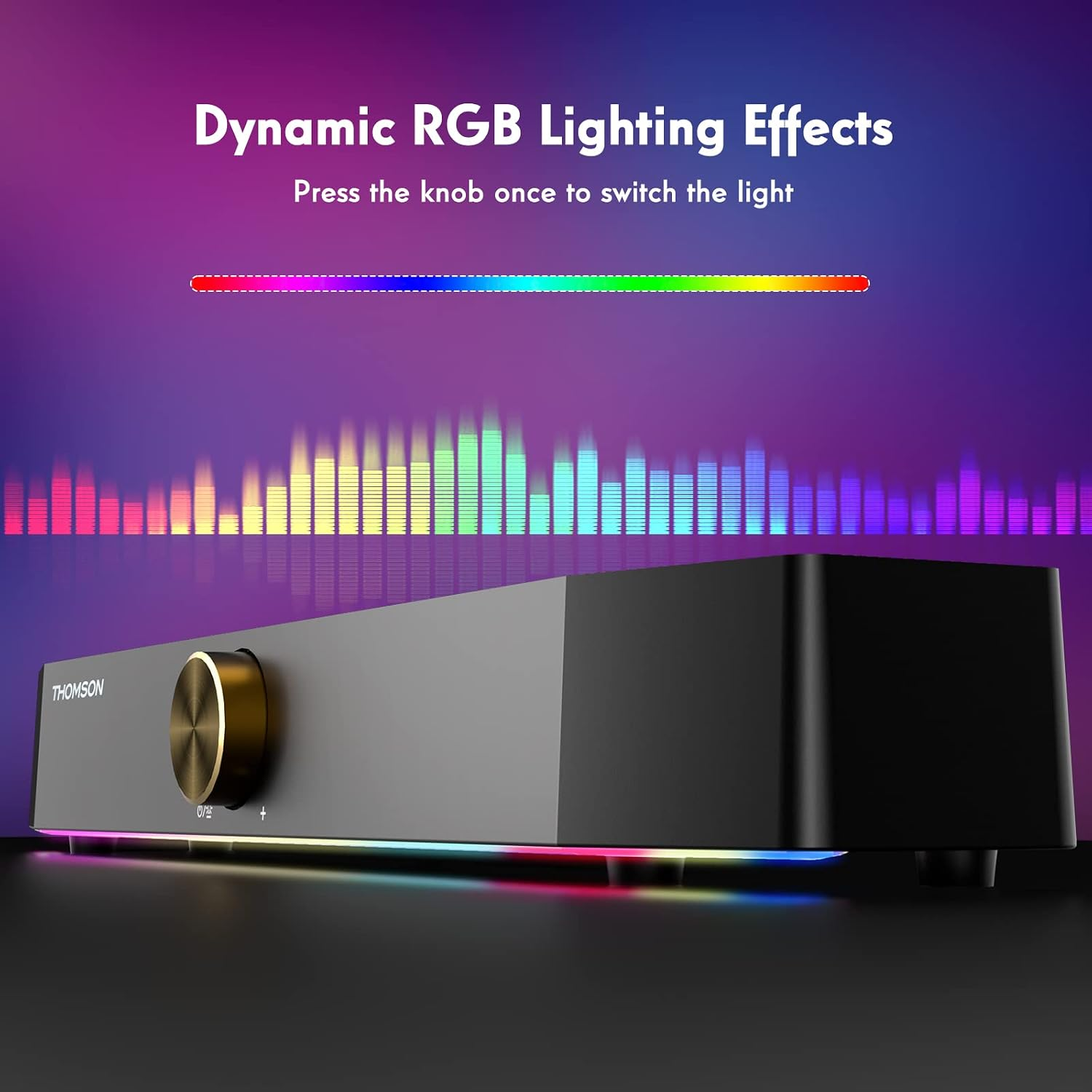 Computer Speakers, Bluetooth Computer Soundbar, Dynamic RGB PC Speakers with 10W Stereo Sound, 3.5Mm Aux-In Connection, USB Powered Computer Speakers for PC, Desktop Monitor, Laptop, Tablets