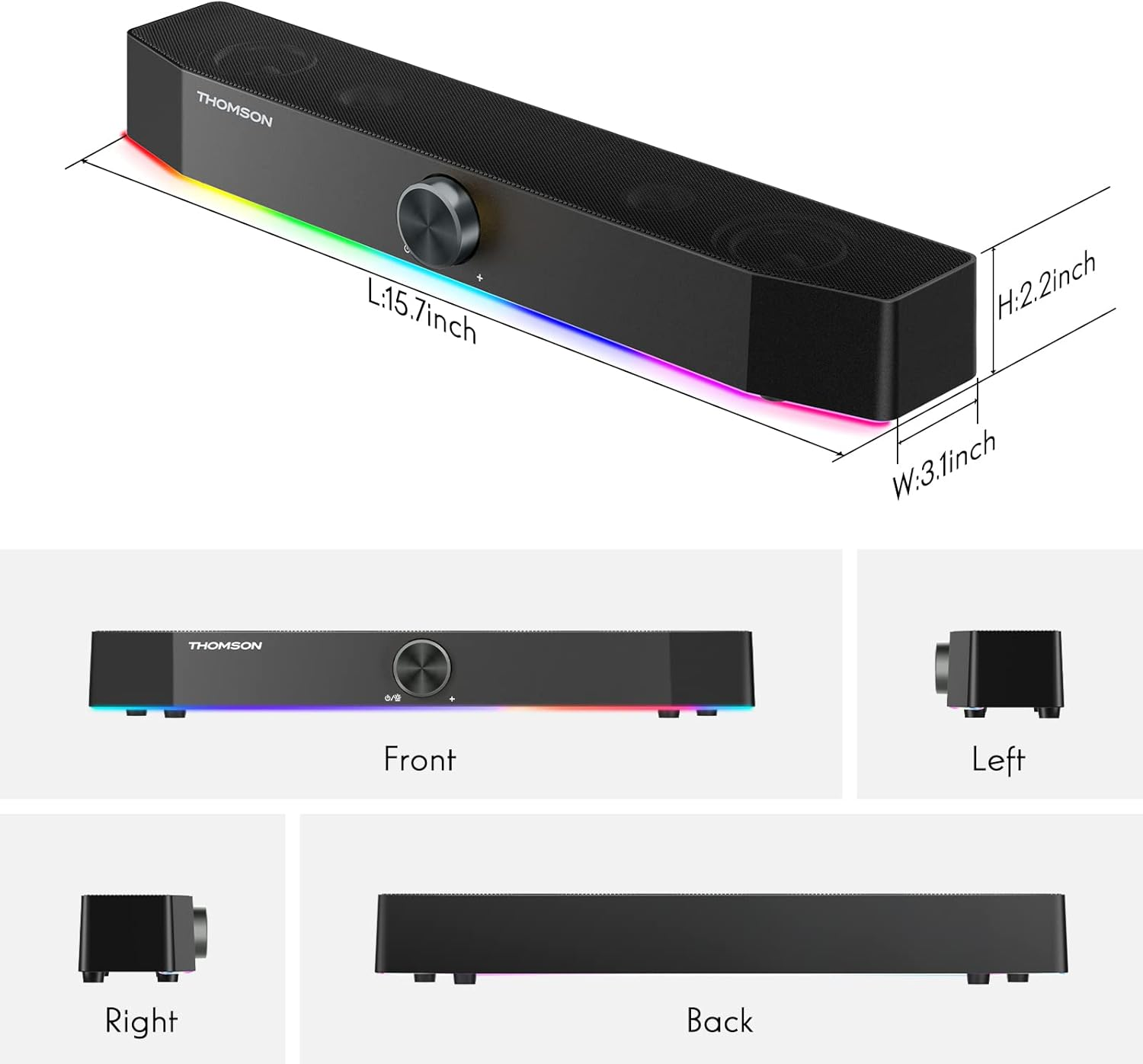 Computer Speakers, Bluetooth Computer Soundbar, Dynamic RGB PC Speakers with 10W Stereo Sound, 3.5Mm Aux-In Connection, USB Powered Computer Speakers for PC, Desktop Monitor, Laptop, Tablets