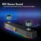Computer Speakers, Bluetooth Computer Soundbar, Dynamic RGB PC Speakers with 10W Stereo Sound, 3.5Mm Aux-In Connection, USB Powered Computer Speakers for PC, Desktop Monitor, Laptop, Tablets