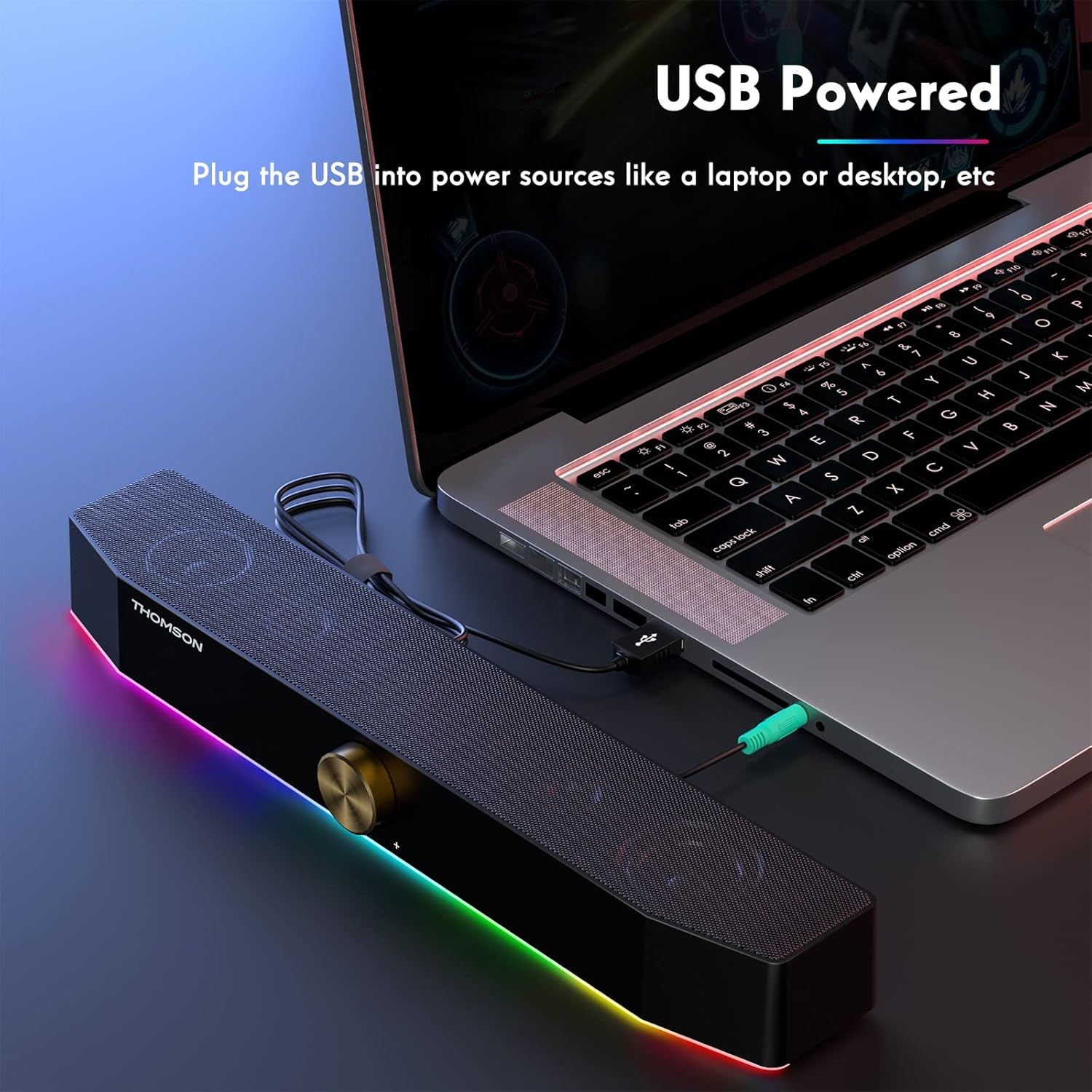Computer Speakers, Bluetooth Computer Soundbar, Dynamic RGB PC Speakers with 10W Stereo Sound, 3.5Mm Aux-In Connection, USB Powered Computer Speakers for PC, Desktop Monitor, Laptop, Tablets