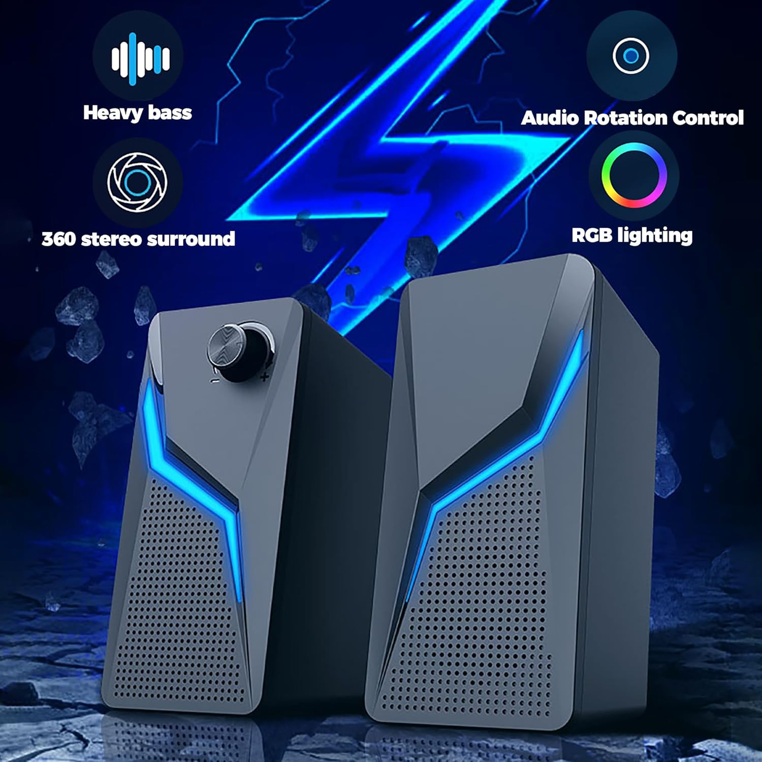 Computer Speakers, PC Gaming Speakers with Enhanced Bass and Volume Control, Stereo 2.0 USB Powered 3.5Mm Aux Multimedia Speakers for Laptop/Desktop/Tablets/Phone