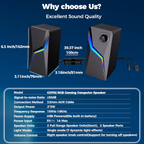 Computer Speakers, PC Gaming Speakers with Enhanced Bass and Volume Control, Stereo 2.0 USB Powered 3.5Mm Aux Multimedia Speakers for Laptop/Desktop/Tablets/Phone