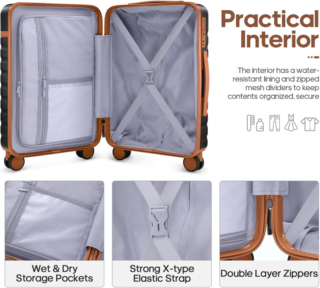 Luggage Sets 3Piece, Carry on Luggage 20In Suitcase Set with Backpack | Carry on Suitcase with Spinner Wheels,Pc Durable Hardside with TSA Lock,Ykk Zippers,22X14X9 Airline Approved for Travel