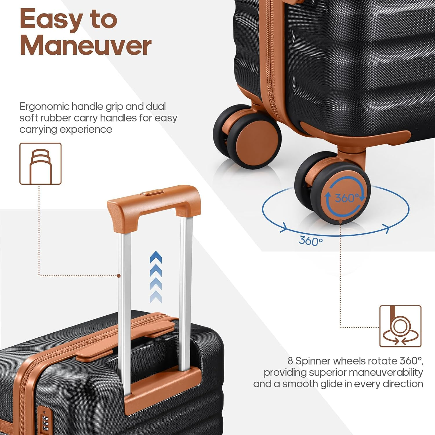 Luggage Sets 3Piece, Carry on Luggage 20In Suitcase Set with Backpack | Carry on Suitcase with Spinner Wheels,Pc Durable Hardside with TSA Lock,Ykk Zippers,22X14X9 Airline Approved for Travel