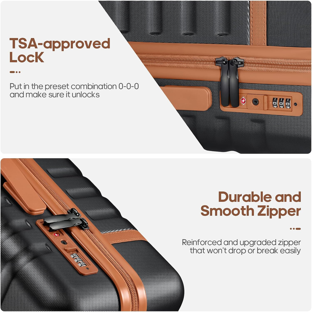 Luggage Sets 3Piece, Carry on Luggage 20In Suitcase Set with Backpack | Carry on Suitcase with Spinner Wheels,Pc Durable Hardside with TSA Lock,Ykk Zippers,22X14X9 Airline Approved for Travel
