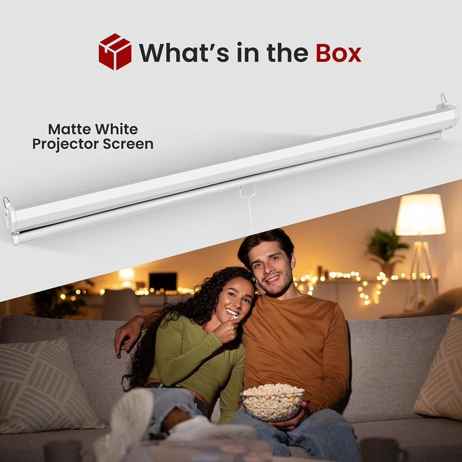 Manual Pull-Down Projector Screen - Universal 84-Inch Roll-Down Retractable Manual Projection Screen W/ Auto-Locking, Adjustable Screen Height, Black Masking Border - 50.3” X 67.3”