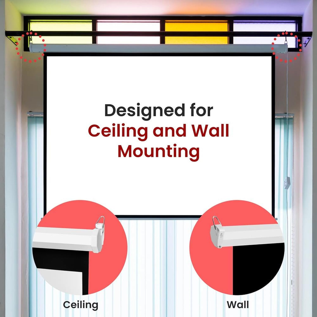 Manual Pull-Down Projector Screen - Universal 84-Inch Roll-Down Retractable Manual Projection Screen W/ Auto-Locking, Adjustable Screen Height, Black Masking Border - 50.3” X 67.3”