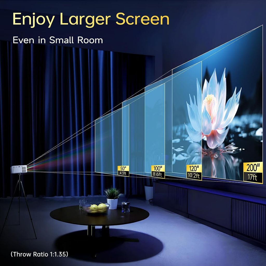 Projector with Wifi and Bluetooth, [Native 1080P Upgrade 240 ANSI]  Portable Projector, Mini Movie Projector for Outdoor Use, Bedroom Ceiling Video Projector Compatible with Phone/Tv Stick/Pc/Ps5