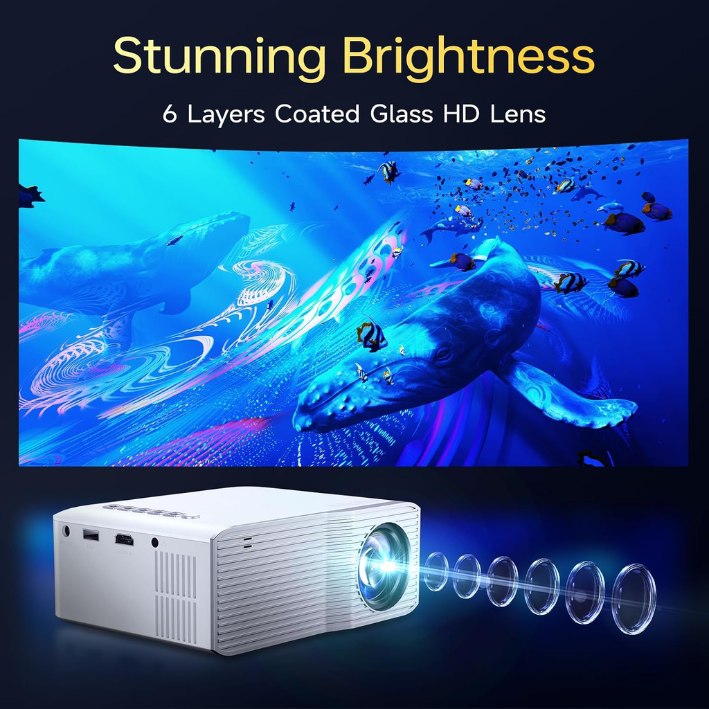Projector with Wifi and Bluetooth, [Native 1080P Upgrade 240 ANSI]  Portable Projector, Mini Movie Projector for Outdoor Use, Bedroom Ceiling Video Projector Compatible with Phone/Tv Stick/Pc/Ps5