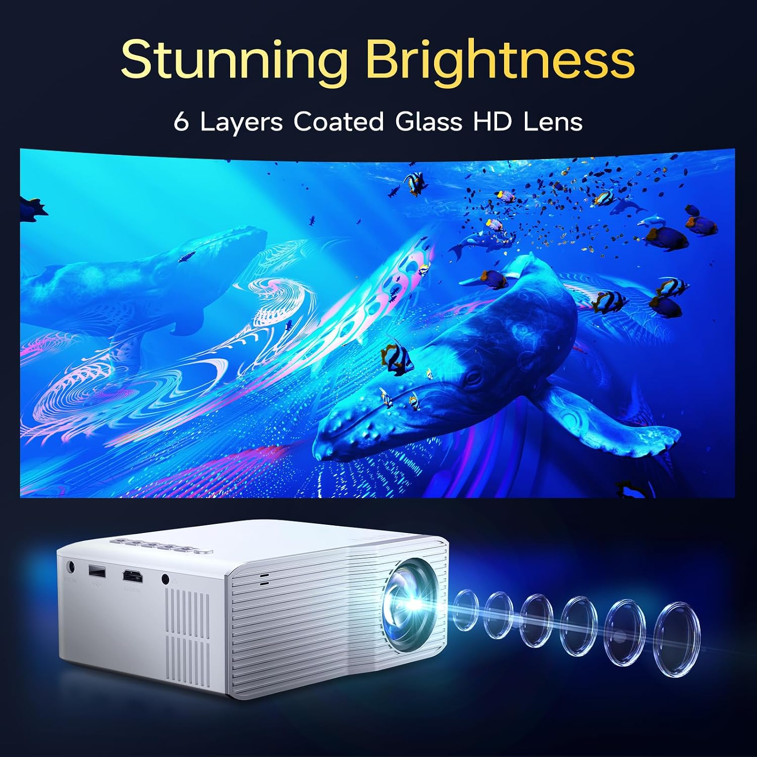 Projector with Wifi and Bluetooth, [Native 1080P Upgrade 240 ANSI]  Portable Projector, Mini Movie Projector for Outdoor Use, Bedroom Ceiling Video Projector Compatible with Phone/Tv Stick/Pc/Ps5