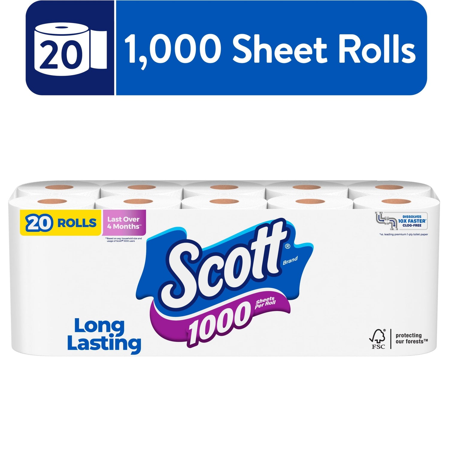 1000 Toilet Paper, 20 Rolls, 1,000 Sheets per Roll