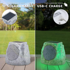 Solar Rock Speakers Outdoor Water-Resistant 2-Pack Solar Powered Rock Speaker with Lights RGB and TWS Pair for Patio outside Garden BBQ Deck