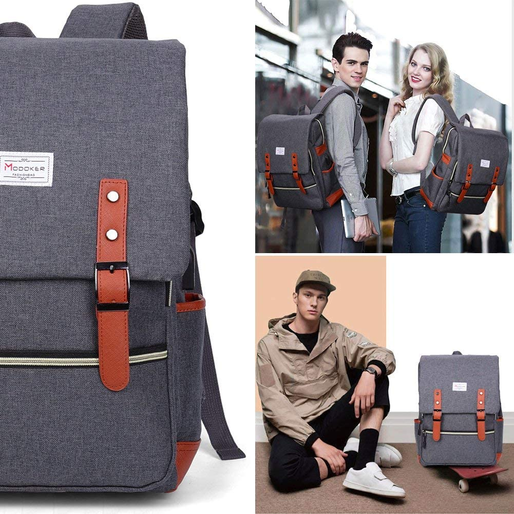 Vintage Canvas Backpack with USB Port, Fits 15.6 Inch Laptop | Eco-Friendly Canvas Backpack with Durable Construction. Comfortable Straps for Travel, Work, or Daily Use.