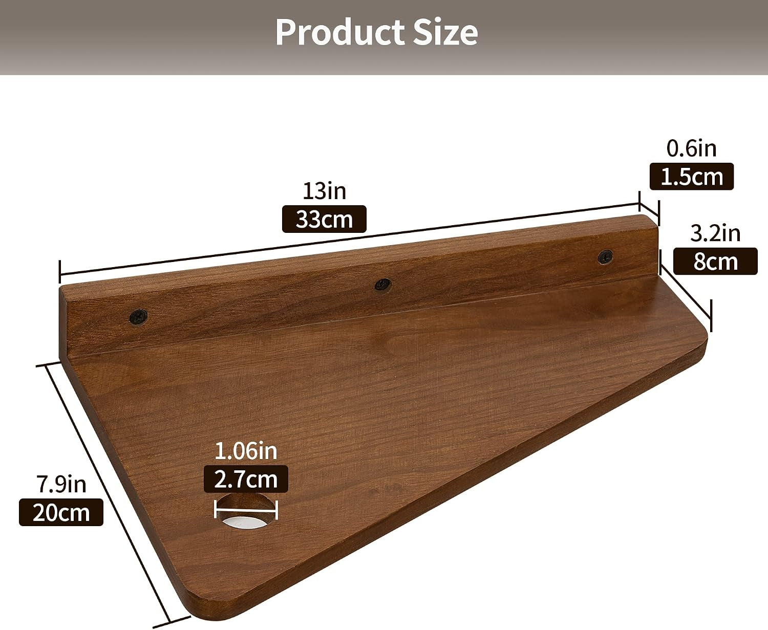 Floating Nightstand Set of 2 Walnut Bedside Shelf for Small Spaces | Wall Mounted Bedside Table with Cable Hole, Wooden Versatile Storage Organizer for Bedroom, Trapezoidal Design, Space Saving