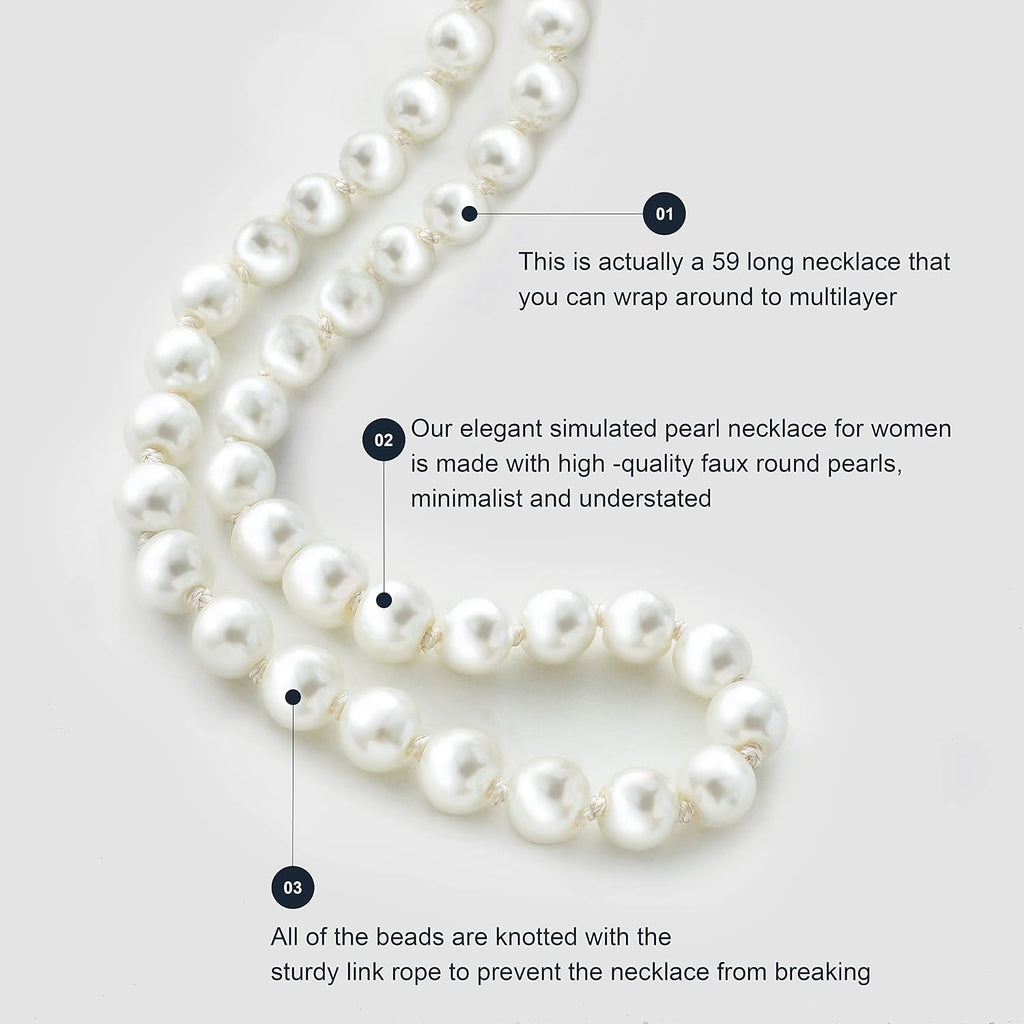 Long Pearl Necklace Faux Pearls Necklace Set Beaded Long Pearls Necklace 1920S Gatsby Costume Jewelry