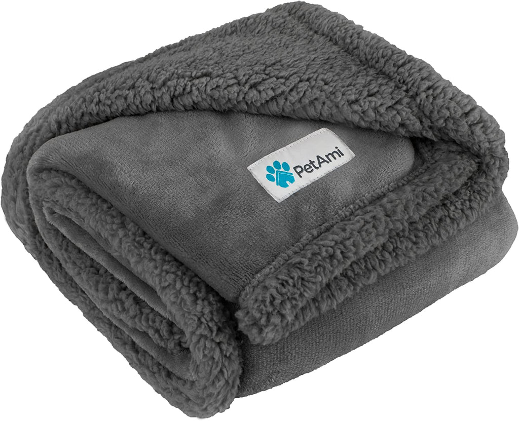 Dog Blanket for Small Medium Dogs Cats Puppies Kittens, Soft Sherpa Fleece Pet Blanket Throw, Reversible Plush Couch Cover Protector Crate Carrier Chair Machine Washable, 40X29, Solid Dark Gray