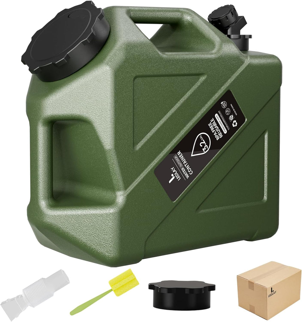 3.2GAL Camping Water Jug, Portable Water Storage Container with Spigot, Leak-Proof Lid & Dual Handles, Outdoor Water Tank for Camping, RV, Emergency Preparedness
