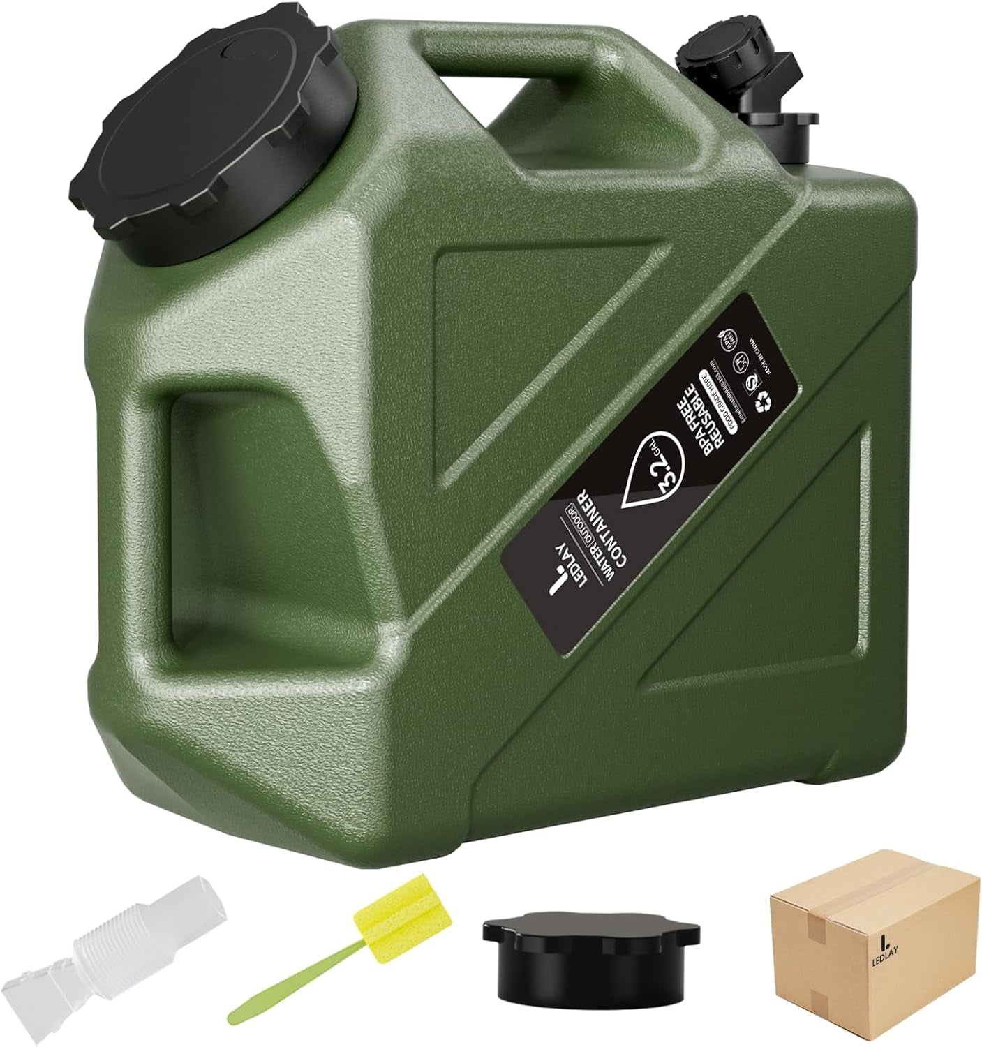 3.2GAL Camping Water Jug, Portable Water Storage Container with Spigot, Leak-Proof Lid & Dual Handles, Outdoor Water Tank for Camping, RV, Emergency Preparedness