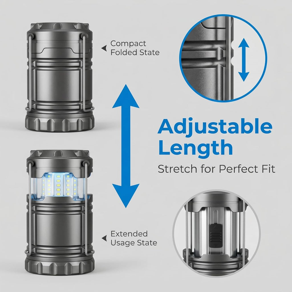 Battery Operated Lights, Stainless Steel Two Lighting Modes Flashlights Rechargeable Lamp Camping Lantern Emergency Light with Hanging Handle for Hiking Camping Fishing