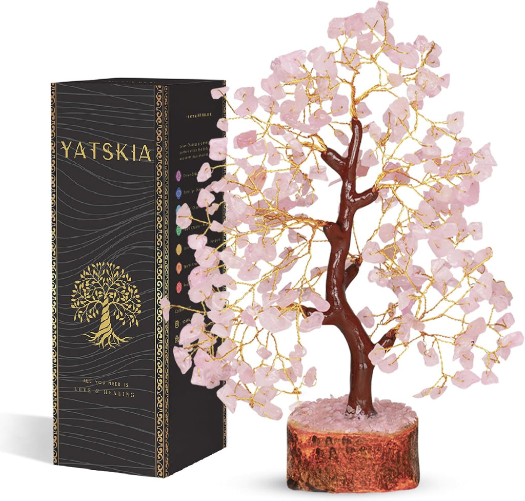 Rose Quartz Tree | Crystal Gem Tree | Meditation Crystals | Boho Home Decor | Boho Room Decor | Birthday Gifts for Wife | Friendship Gifts for Women | 10 Inch