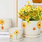 Ceramic Plant Pots Set of 3, 6.75/5.6/4.2 Inch Planters with Drainage Holes and Saucer, Flower Pots Outdoor Indoor, Modern Decorative Planters for House Plants Garden Planters Succulent Pots