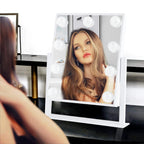 Vanity Mirror with Lights, Makeup Mirror with 9 LED Diamond Bulbs | Hollywood Mirror Touch Control Design 3 Colors Dimmable Bulbs Detachable 10X Magnification 360°Rotation