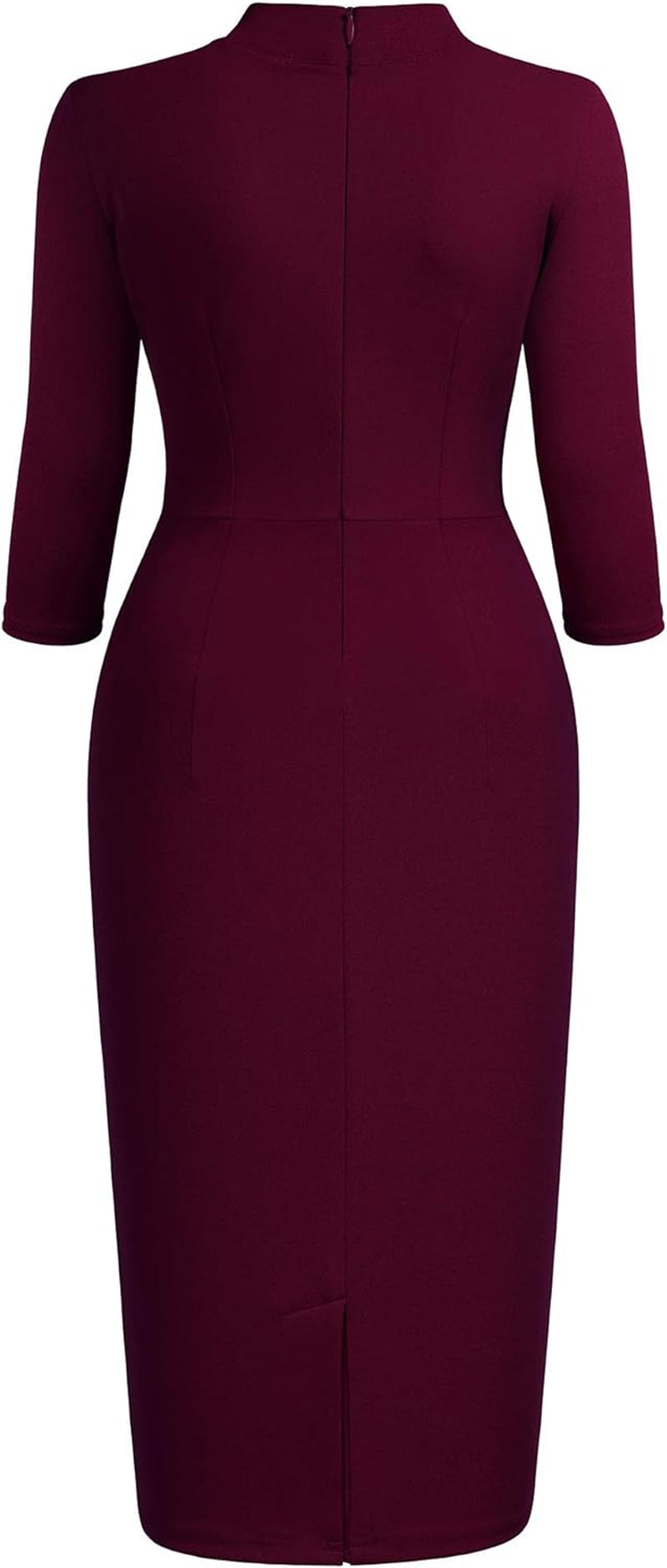 Women'S Retro Half Collar Ruffle 2/3 Sleeve Cocktail Pencil Dress | Vintage Collar Style, Professional Work Dress, Flattering Fit, Stretch Fabric, Funeral, Business Casual, Church