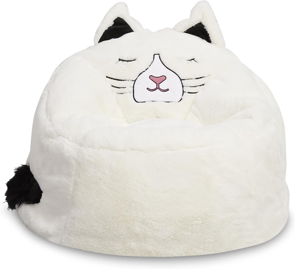 Cute Soft and Comfy Bean Bag Chair for Kids, Large, Animal - Ivory Cat