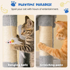 63.8 Inches Multi-Level Cat Tree for Large Cats with Sisal-Covered Scratching Posts, Padded Platform, Hammock and Condo,Stable Cat Tower Cat Condo Pet Play House-Light Gray