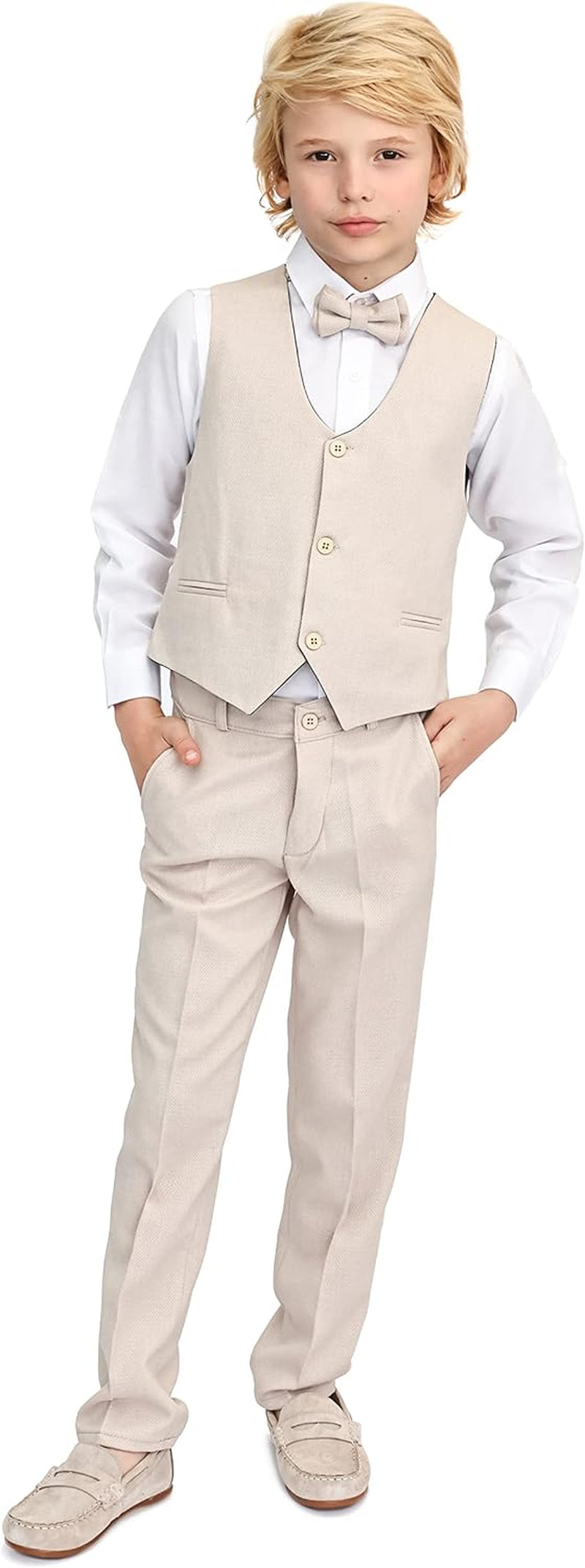 Boys Formal Suit 4 Piece Vest, Pants and Tie Dresswear Suit Set