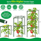3 Sets 49'' Square Tomato Cages with 18-Gallon Grow Bags for Garden | Heavy-Duty Steel Trellis Kit, Support Towers with Stakes, for Tomatoes, Cucumbers, Peppers, Climbing Vegetables & Flowers