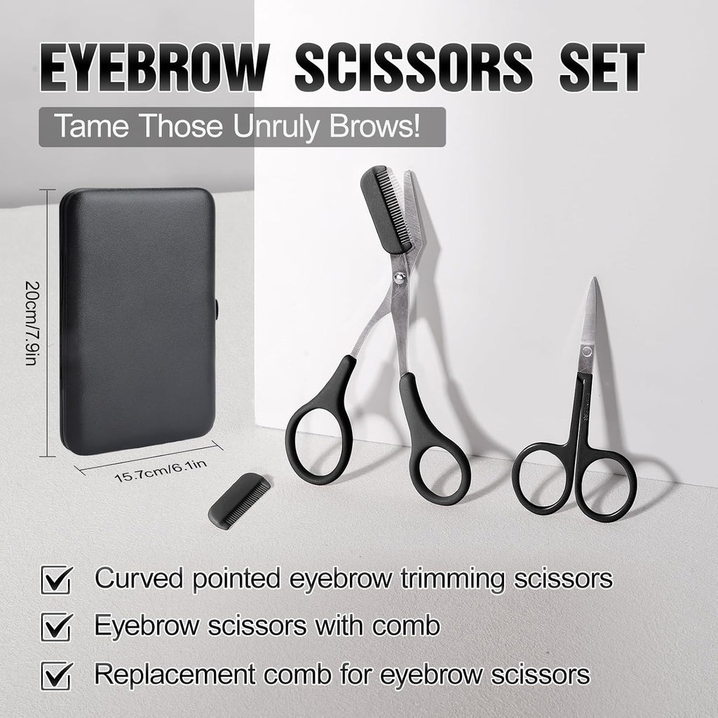 Eyebrow Kit for Men, 17 in 1 Tweezers for Women Facial Hair, Hair Scissors with Comb, Eyebrow Trimmer, Brow Brushes, Hair Tools Travel Bag, Professional Grooming Tweezer for Men