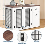 44 Inch Dog Crate Furniture, Large Dog Crate Furniture with Drawer Sand Side Cabinets, Wooden Dogs Kennel Indoor for Small Medium Large Dogs, White
