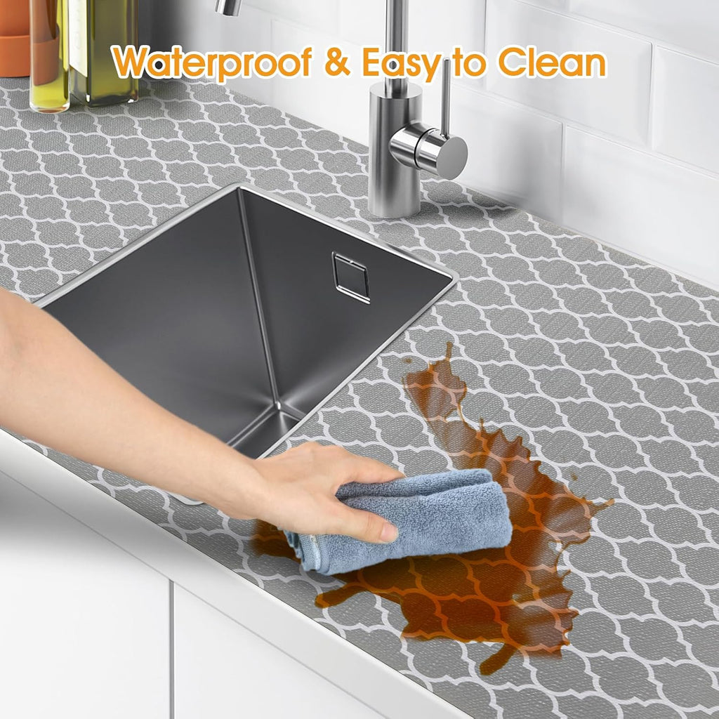 Shelf and Drawer Liner for Kitchen Cabinet Non-Adhesive Non Slip | Thickened Shelf Paper Waterproof Shelves Protector Pantry Liner Cover for Dresser Cupboard Bathroom Gray 23IN X 30FT