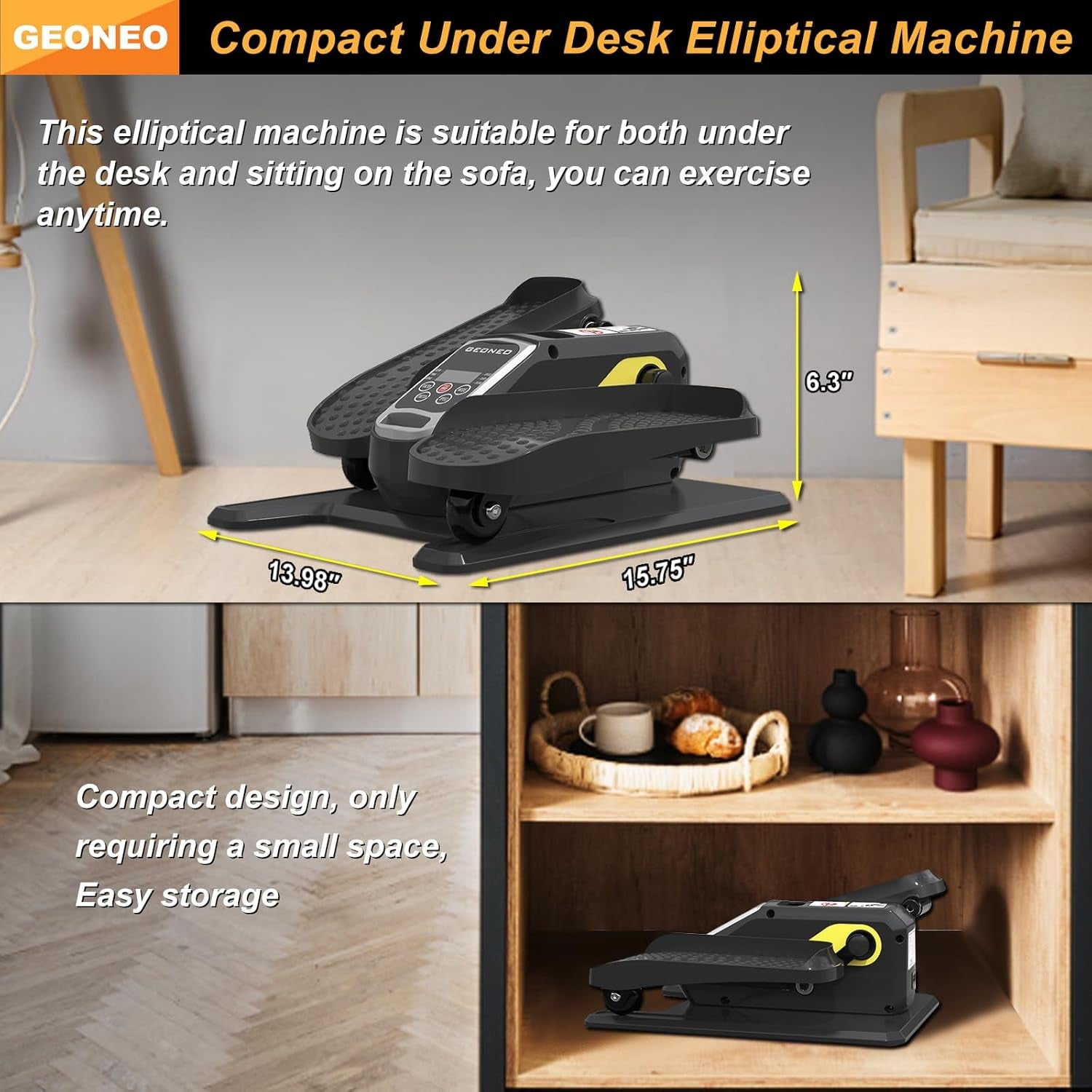 Under Desk Elliptical Machine, Electric Ellipse Leg Exerciser for Senior, Quiet and Compact Electric Seated Pedal Exerciser for Home with Display Monitor, Remote Control and 12 Adjustable Speeds