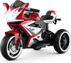 6V Kids Motorcycle with Forward & Reverse Switch, Headlight, Wheel Lights, Horn, Music, USB Port, 3-Wheel Ride on Toy for Toddler Aged 3+ (Red)