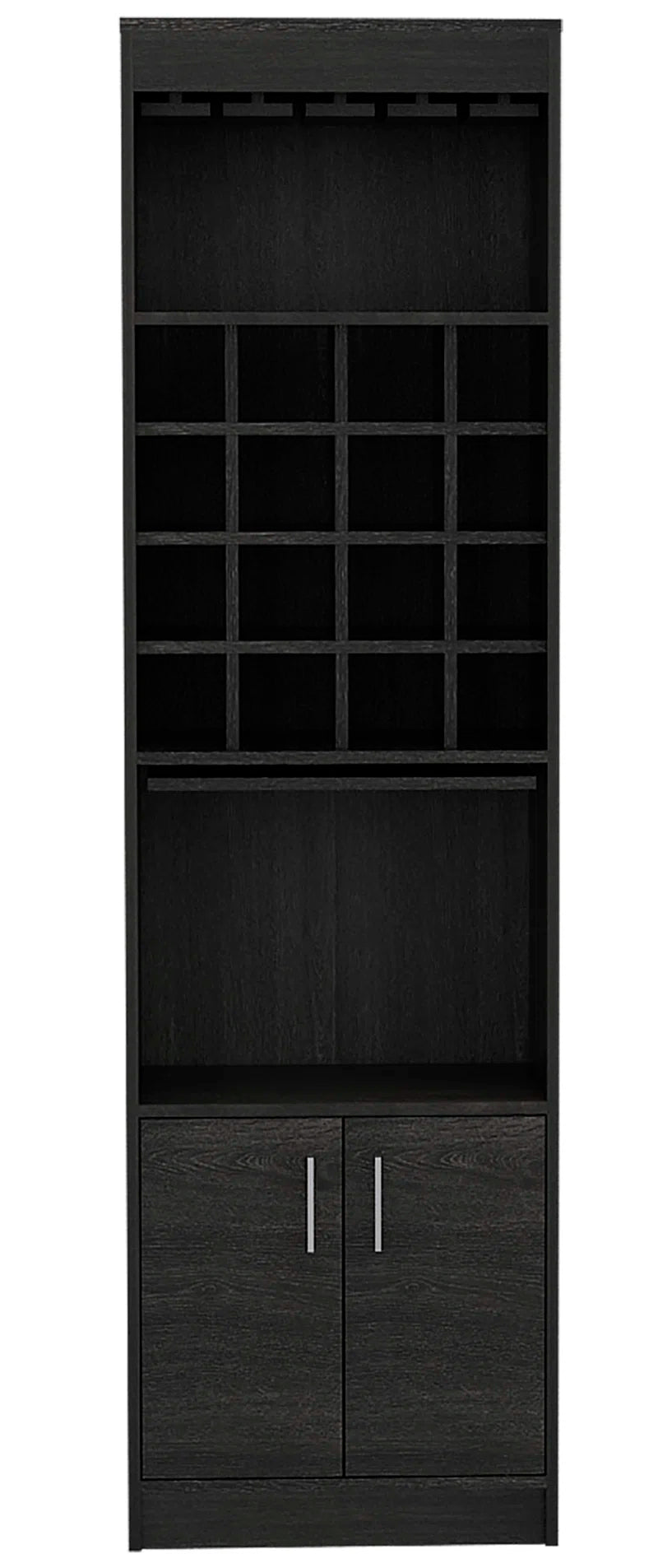 Kava 71" Tall Bar Cabinet with 16 Cubbies, Shelf, Concealable Tray and Double Door