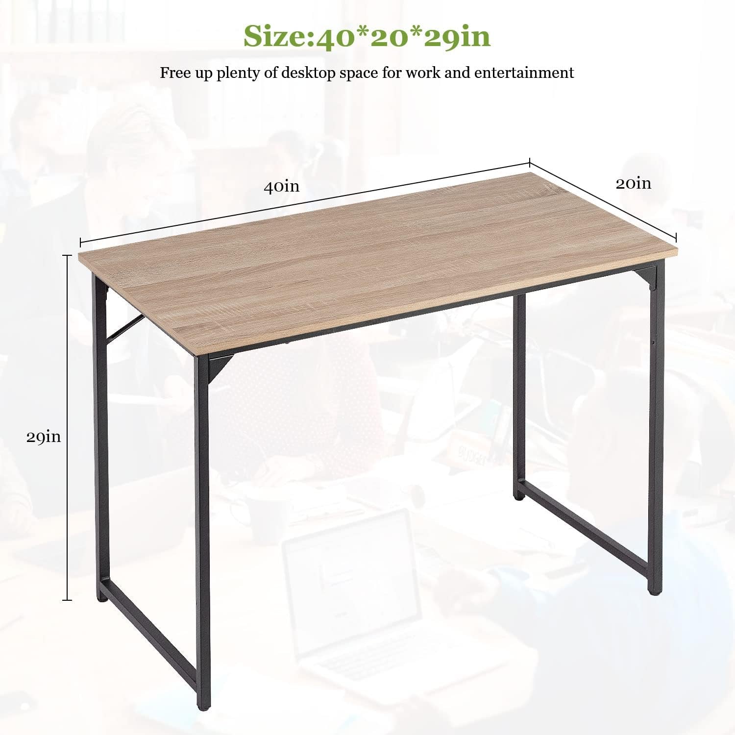 | 39 Inch Computer Desk | Nature | Sturdy Office Desk | Metal Frame, Adjustable Feet | Water-Resistant, Scratchproof Surface | Writing Table for Home Office or Study | Pack of 1