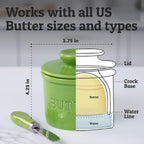 Butter Crock with Lid for Countertop with Spreader Knife and Water Line, Soft Spreadable Butter, Ceramic French Butter Dish with Lid, Green