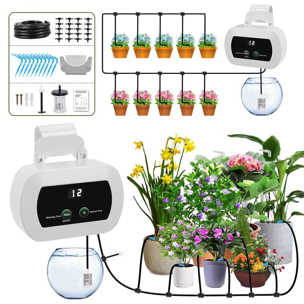 USB Drip Irrigation System Automatic Watering System with Custom Schedule Watering Timer for Potted Plants Indoor Watering